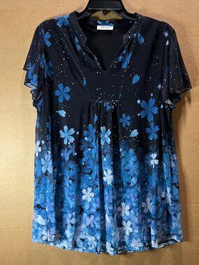 Youtalia flowy blouse black and blue size XL